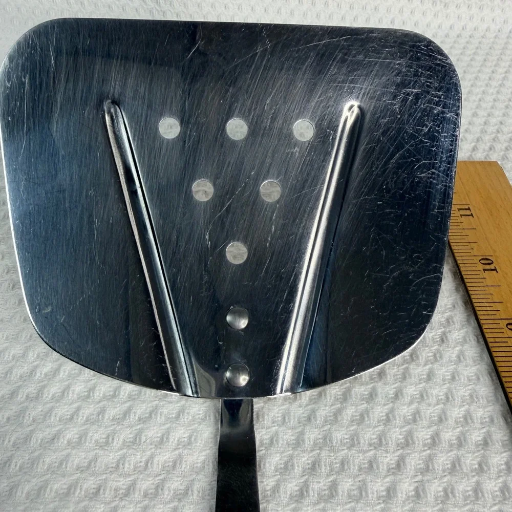 VTG Robinson Stainless USA Spatula Wood Handle Wide Curved Slotted Turner